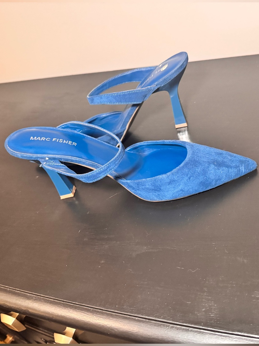 Marc Fisher Suede Pointed Toe Mary Jane Heels in Blue - Picture 4 of 6